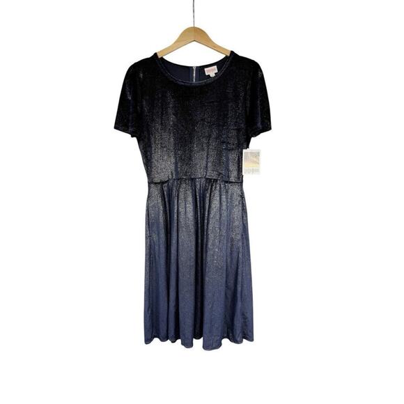 NWT LuLaRoe XL Elegant Amelia Dress with Pockets Navy Blue Shimmery Velour - Picture 1 of 7